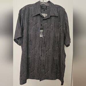 Murano NWT Men's Shirt Black White Stripes Short Sleeves 100% Silk Size XL
